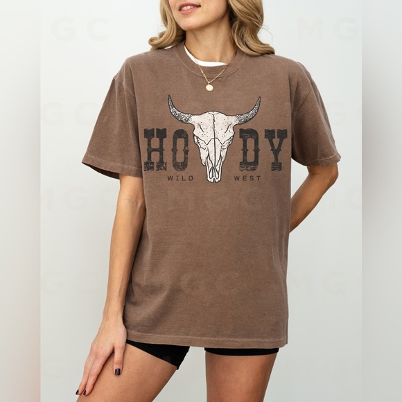 Comfort Colors Howdy Wild West Cow Skull Tee - Picture 6 of 10